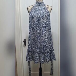 Sleeveless Leopard High Neck Ruffle Mini Dress Size S